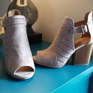 Lazer cut, open toe bootie